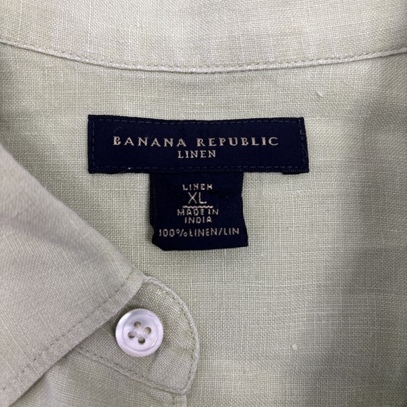 Banana Republic Green 100% Linen Standard Fit Short Sleeve Button Down Shirt XL - Picture 4 of 11